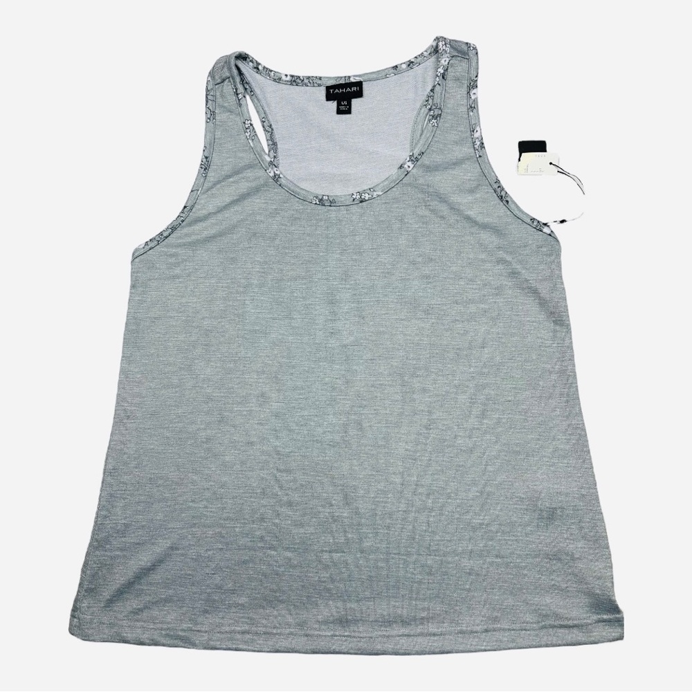 Tahari Gray Floral Knit Sleep Shirt Tank Top Size L